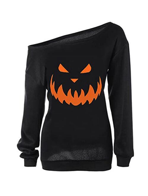 Dutebare Women Halloween Off Shoulder Sweatshirt Slouchy Witch Shirt Long Sleeve Pullover Tops