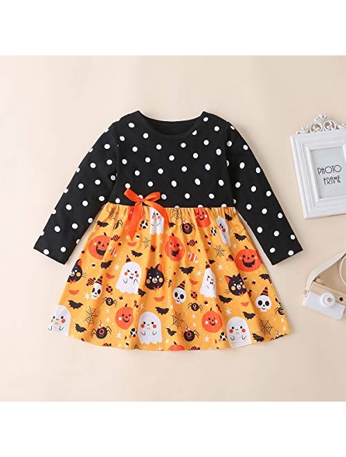 Toddler Baby Girl Halloween Dress Pumpkin Clothes Patchwork Button Denim Fall Dresses