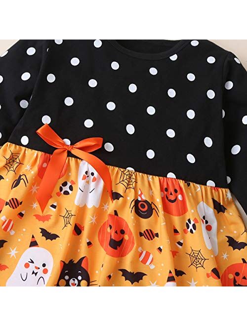 Toddler Baby Girl Halloween Dress Pumpkin Clothes Patchwork Button Denim Fall Dresses