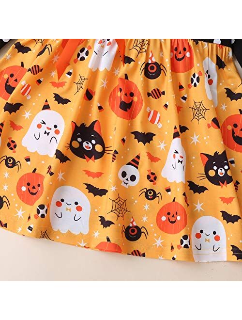 Toddler Baby Girl Halloween Dress Pumpkin Clothes Patchwork Button Denim Fall Dresses