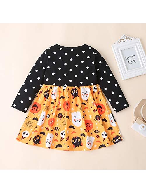 Toddler Baby Girl Halloween Dress Pumpkin Clothes Patchwork Button Denim Fall Dresses