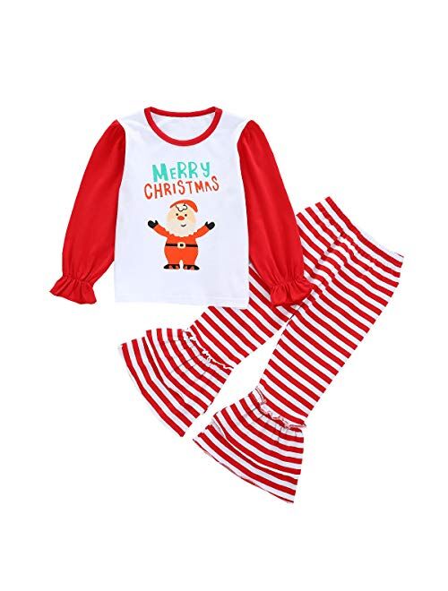 Toddler Baby Girl Halloween Outfits Pumpkin Long Sleeve Top+Stripe Flared Pants 2PCs Fall Clothes Set