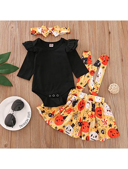 LZCYILANXIULSL Newborn Baby Girl Thanksgiving Outfit Long Sleeve Romper Tops & Suspender Skirt Turkey Dress Cute Clothes