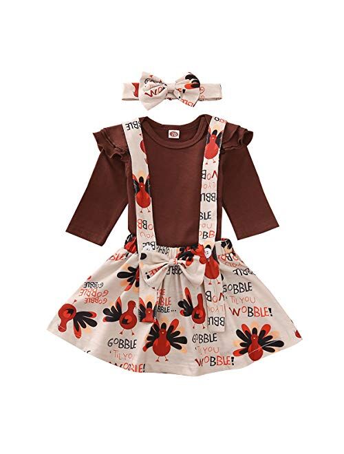 LZCYILANXIULSL Newborn Baby Girl Thanksgiving Outfit Long Sleeve Romper Tops & Suspender Skirt Turkey Dress Cute Clothes