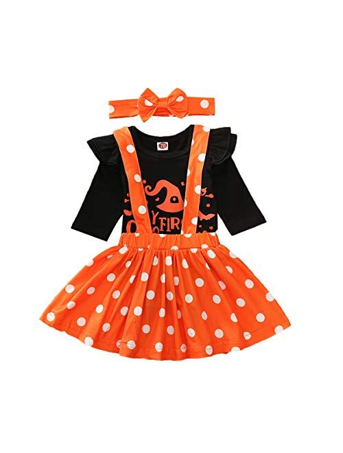 LZCYILANXIULSL Newborn Baby Girl Thanksgiving Outfit Long Sleeve Romper Tops & Suspender Skirt Turkey Dress Cute Clothes