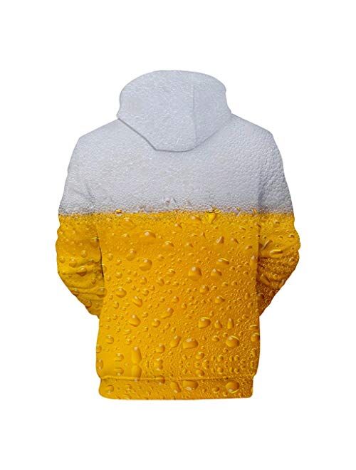 Men's Hoodie Casual Long Sleeve Hooded Pullover 3D Beer Printing Drawstring Sweatshirt