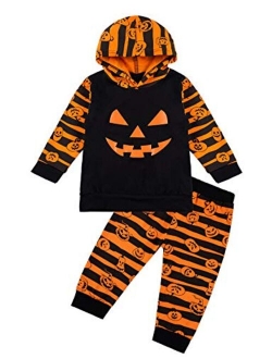 Baby Boy My First Halloween Outfit Pumpkin Long Sleeve Pants Set