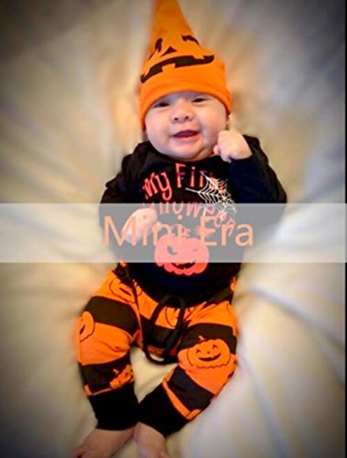 Baby Boy My First Halloween Outfit Pumpkin Long Sleeve Pants Set