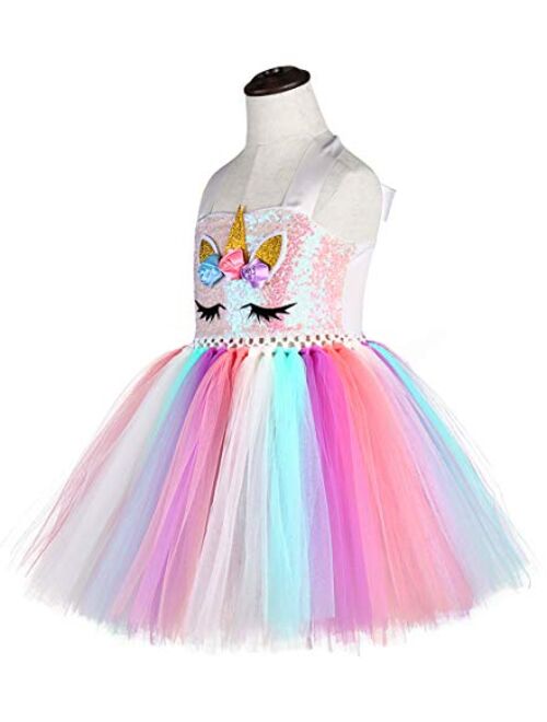 Tutu Dreams Sequin Unicorn Costume for Girls 1-10Y with Headband Birthday Party Gifts Halloween