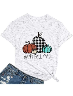 Halloween It's Fall Y'all Letter T Shirt Women Cartoon Pumpkin Graphic Spice Tee Tops