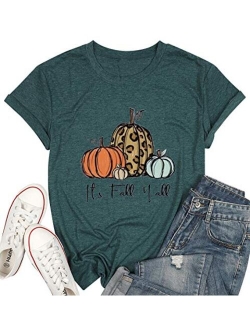 Halloween It's Fall Y'all Letter T Shirt Women Cartoon Pumpkin Graphic Spice Tee Tops