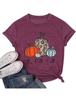 Halloween It's Fall Y'all Letter T Shirt Women Cartoon Pumpkin Graphic Spice Tee Tops