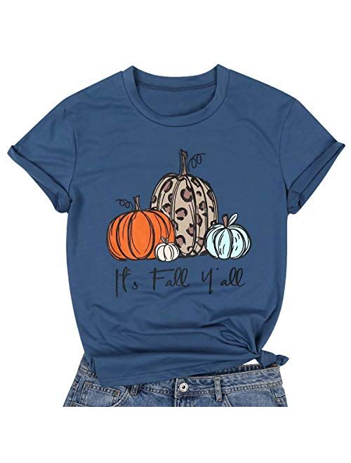 Halloween It's Fall Y'all Letter T Shirt Women Cartoon Pumpkin Graphic Spice Tee Tops