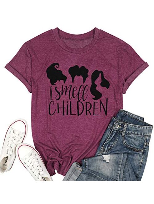 EGELEXY Halloween Shirt Women Sanderson Sisters Funny Graphic Tee Short Sleeve Letters Printed Witchy Top Tees