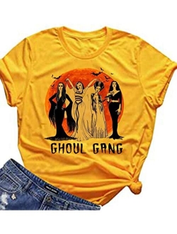 Ghoul Gang Halloween T Shirt Women Sunset Sanderson Sisters Graphic Tee Fall Short Sleeve Casual Tops