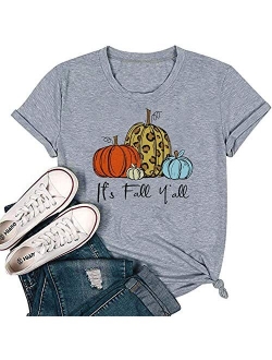 It's Fall Y'all T-Shirt Women Thanksgiving Pumpkin Graphic Funny Long Sleeve Top Blouse