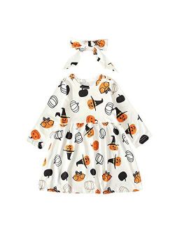 Baby Boys Girls Halloween One-Piece Long Sleeve Jumpsuit Dress Pumpkin Ghost Printed Pajama Outfits