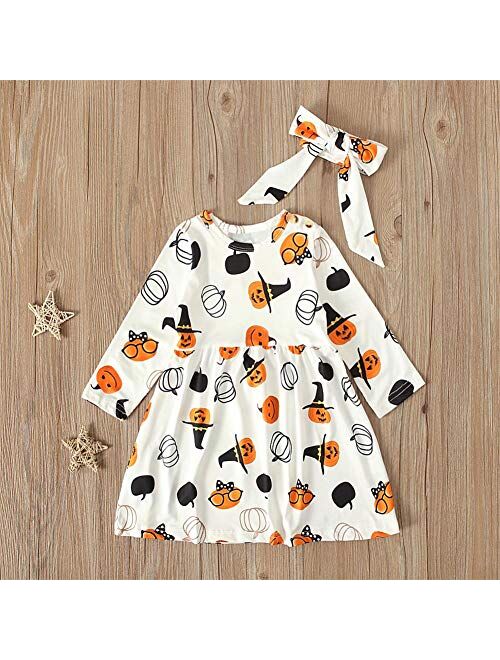 Baby Boys Girls Halloween One-Piece Long Sleeve Jumpsuit Dress Pumpkin Ghost Printed Pajama Outfits