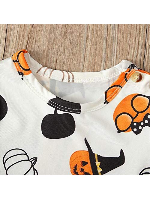 Baby Boys Girls Halloween One-Piece Long Sleeve Jumpsuit Dress Pumpkin Ghost Printed Pajama Outfits