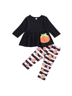 Halloween Toddler Baby Girl Clothes Pumpkin Dress Top + Pants Set Toddler Kids Girl Halloween Outfits 2Pcs