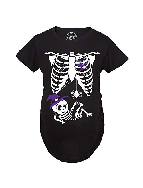 Crazy Dog T-Shirts Maternity Witch Baby Bump Skeleton Cute Pregnancy Tshirt Halloween Night