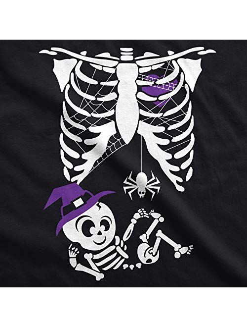 Crazy Dog T-Shirts Maternity Witch Baby Bump Skeleton Cute Pregnancy Tshirt Halloween Night