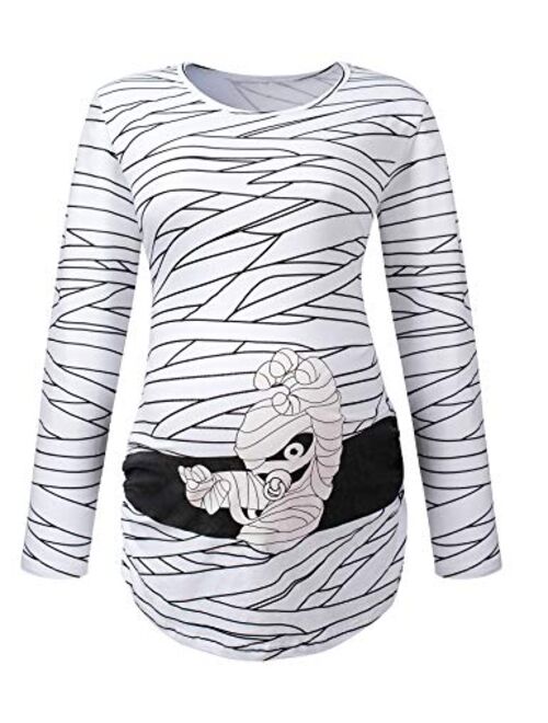 Lorjoy Women's Maternity Funny Halloween Pregnancy Cute Long Sleeve Pregnant T Shirts