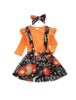 Toddler Baby Girls Halloween Christmas Outfits Suspender Skirt Set,Ruffle Long Sleeve Tops T Shirts & Overall Dress