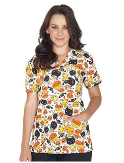 Women's Halloween Nurses Medical Scrub Top