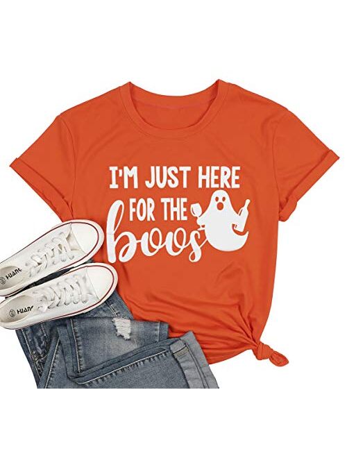 I'm Just Here for The Boos T-Shirt Women Funny Halloween Shirt Funny Graphic Tees Carnival Short Sleeve Tees Tops