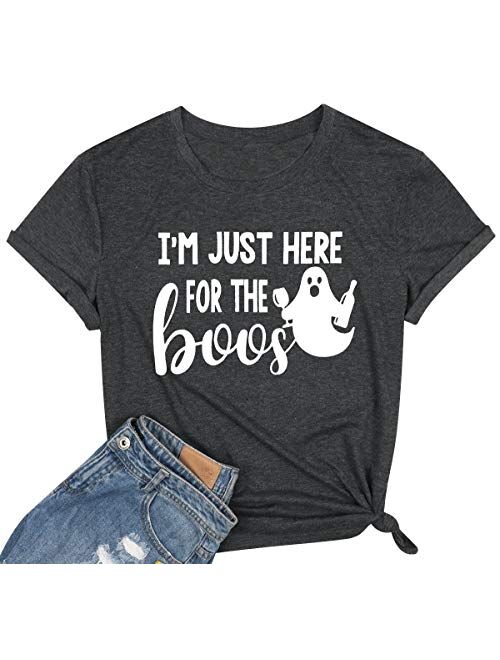 I'm Just Here for The Boos T-Shirt Women Funny Halloween Shirt Funny Graphic Tees Carnival Short Sleeve Tees Tops