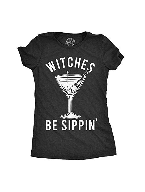 Crazy Dog T-Shirts Womens Witches Be Sippin Tshirt Funny Halloween Party Drinking Tee for Ladies