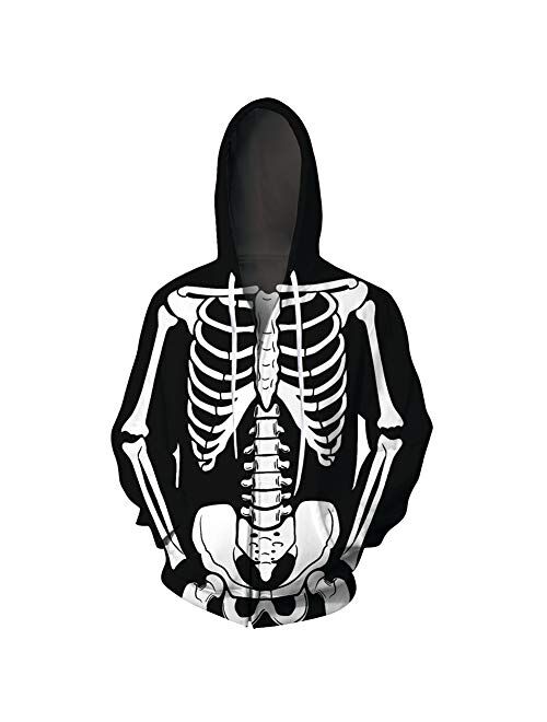 uideazone Unisex Halloween Cospaly Costume Human Skeleton Skull Collection Tank Hoodie Sweatshirt Sweatpant T-Shirt