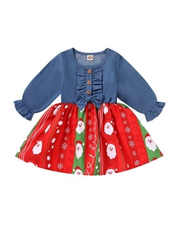 Infant Toddler Baby Girls Halloween Dress Ruffled Button Pumpkin Printed Bowknot Long Sleeve Denim Fall Skirt