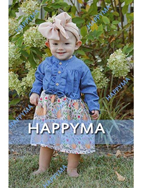 Infant Toddler Baby Girls Halloween Dress Ruffled Button Pumpkin Printed Bowknot Long Sleeve Denim Fall Skirt