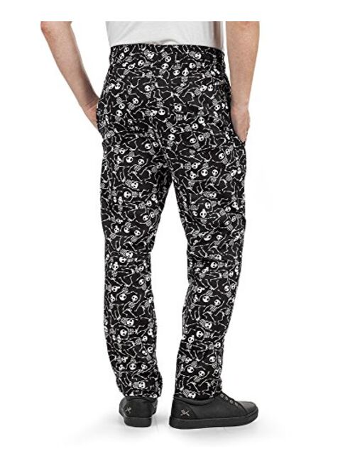 Mens Boneyard Print Chef Pant (XS-3X) | Traditional Baggy Fit, 100% Cotton, Elastic Waist