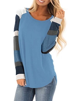 Malaven Womens Casual Color Block Long Sleeve Pullover Tops Loose Lightweight Tunic Shirt