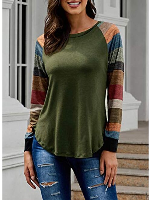 Malaven Womens Casual Color Block Long Sleeve Pullover Tops Loose Lightweight Tunic Shirt