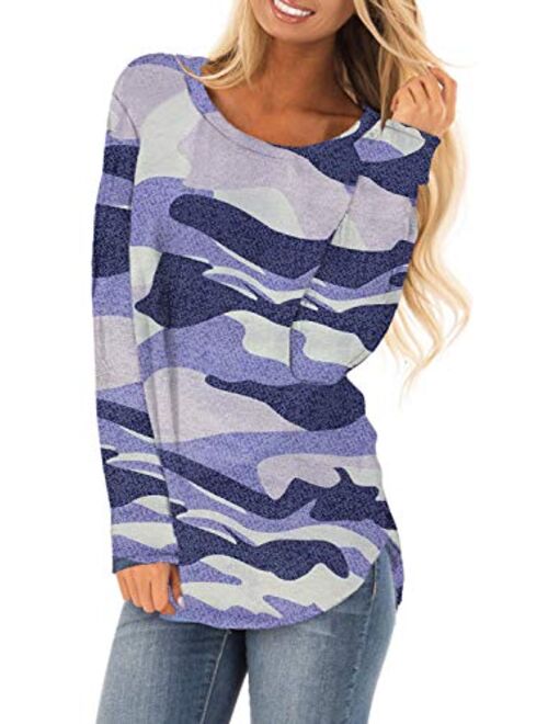 Malaven Womens Casual Color Block Long Sleeve Pullover Tops Loose Lightweight Tunic Shirt