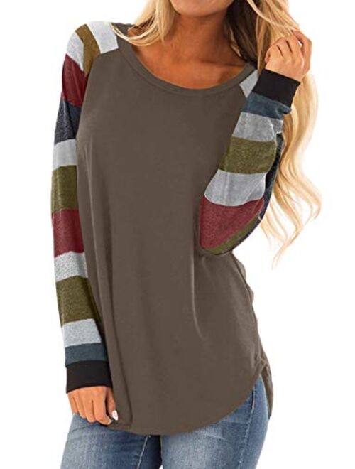 Malaven Womens Casual Color Block Long Sleeve Pullover Tops Loose Lightweight Tunic Shirt