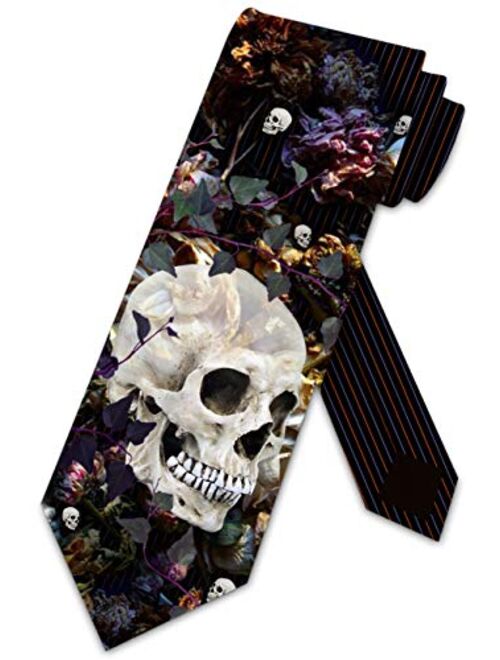 Skull Ties Mens Floral Gothic Halloween Necktie by Three Rooker