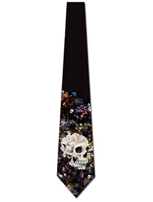 Skull Ties Mens Floral Gothic Halloween Necktie by Three Rooker