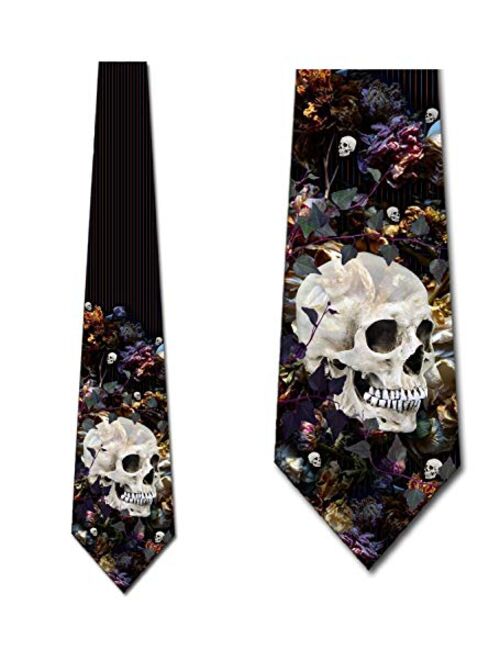 Skull Ties Mens Floral Gothic Halloween Necktie by Three Rooker