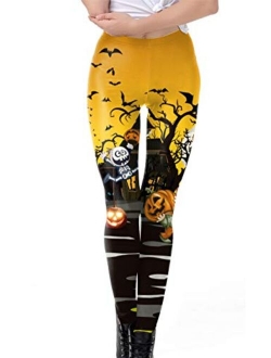 GLUDEAR Women's Halloween Print High Waist Leggings Stretch Full Length Tights Workout Pants