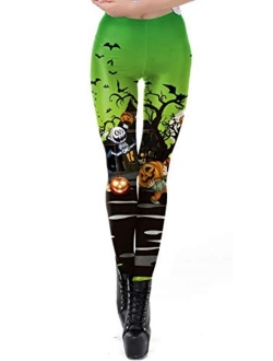 GLUDEAR Women's Halloween Print High Waist Leggings Stretch Full Length Tights Workout Pants