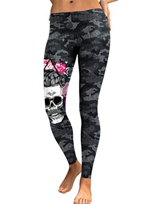 GLUDEAR Women's Halloween Print High Waist Leggings Stretch Full Length Tights Workout Pants