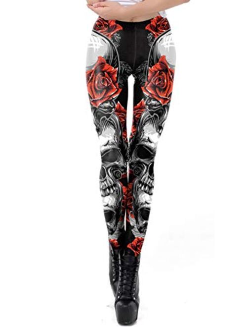 GLUDEAR Women's Halloween Print High Waist Leggings Stretch Full Length Tights Workout Pants