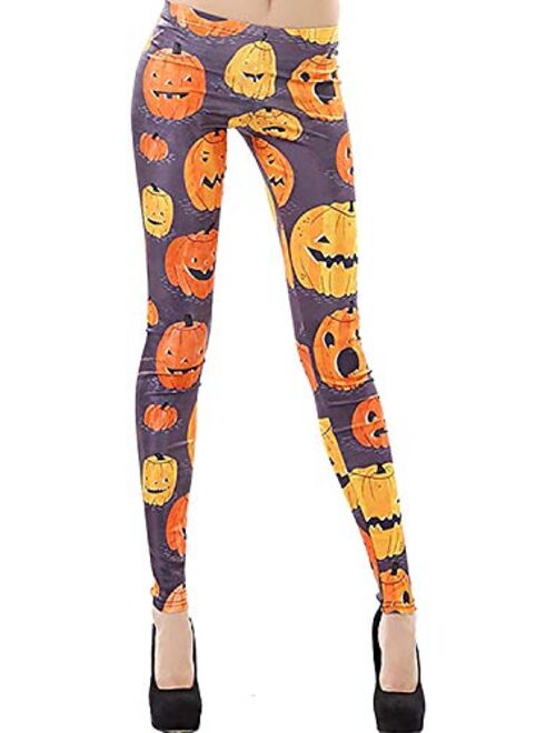 GLUDEAR Women's Halloween Print High Waist Leggings Stretch Full Length Tights Workout Pants