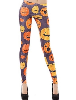 Sister Amy Women's Halloween Pumpkin Skulls Printed Ankle Elastic Tights Legging Halloween