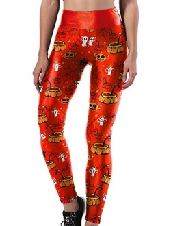 Sister Amy Women's Halloween Pumpkin Skulls Printed Ankle Elastic Tights Legging Halloween